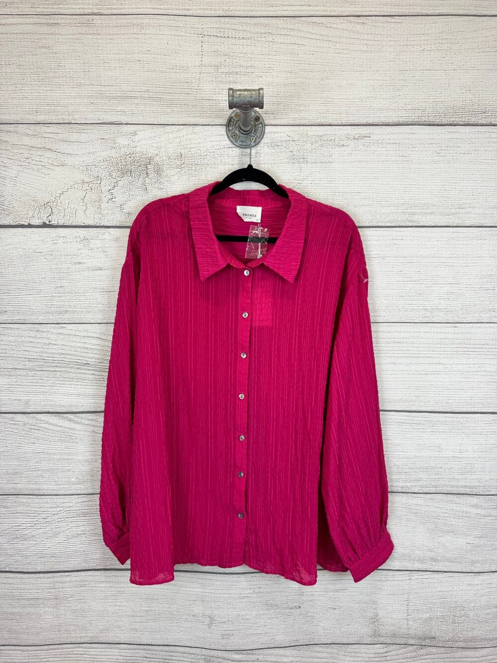 Andree By Unit Plus Size Dark Pink Textured Button Up Long Sleeve Top Size 3X